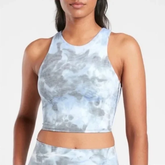 Athleta Conscious Crop D-DD. XS. Blue and white tie dye, white stripes. - Picture 4 of 4